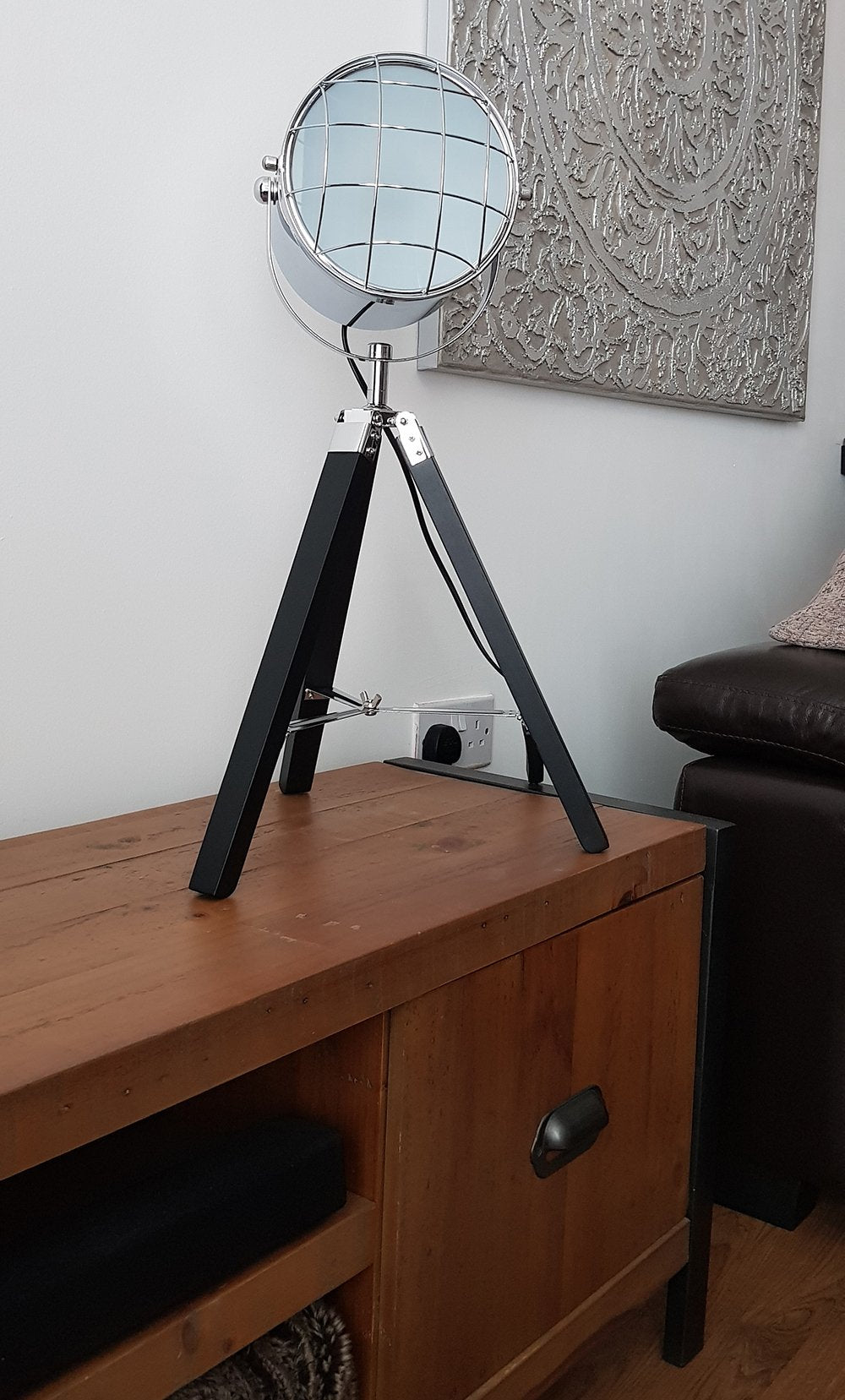 Hector Black and Chrome Tripod Spotlight Table Lamp