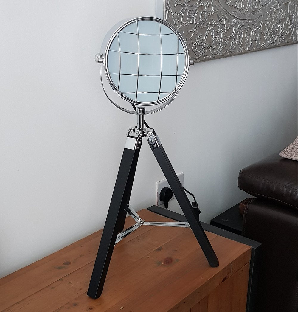 Hector Black and Chrome Tripod Spotlight Table Lamp