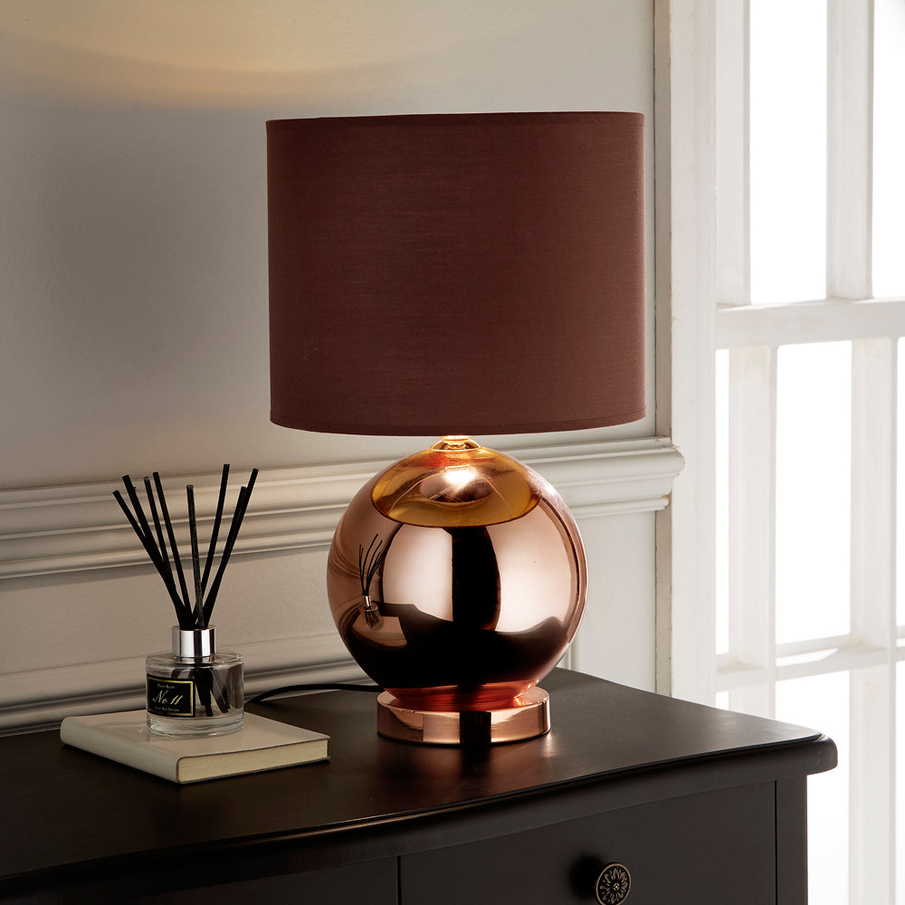 Kliving Ostend Copper Ball Table Lamp With Chocolate Shade