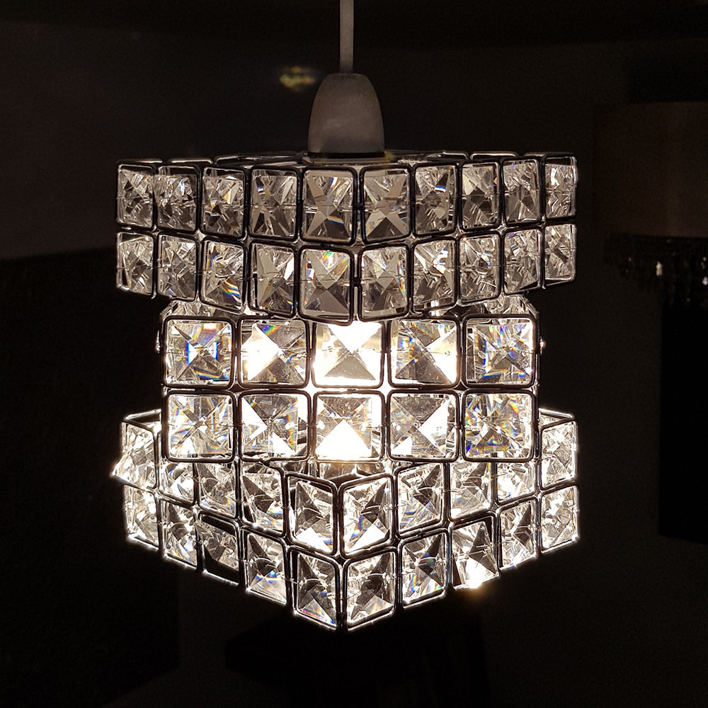 Rubiks Cube Effect Sparkly Beaded Ceiling Pendant Light, Chrome