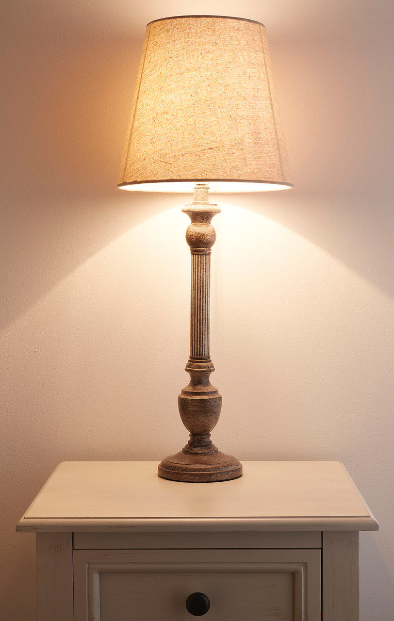 Grey Shabby Chic Table Lamp in a grey washed finish Tall Lamp with Linen Shade