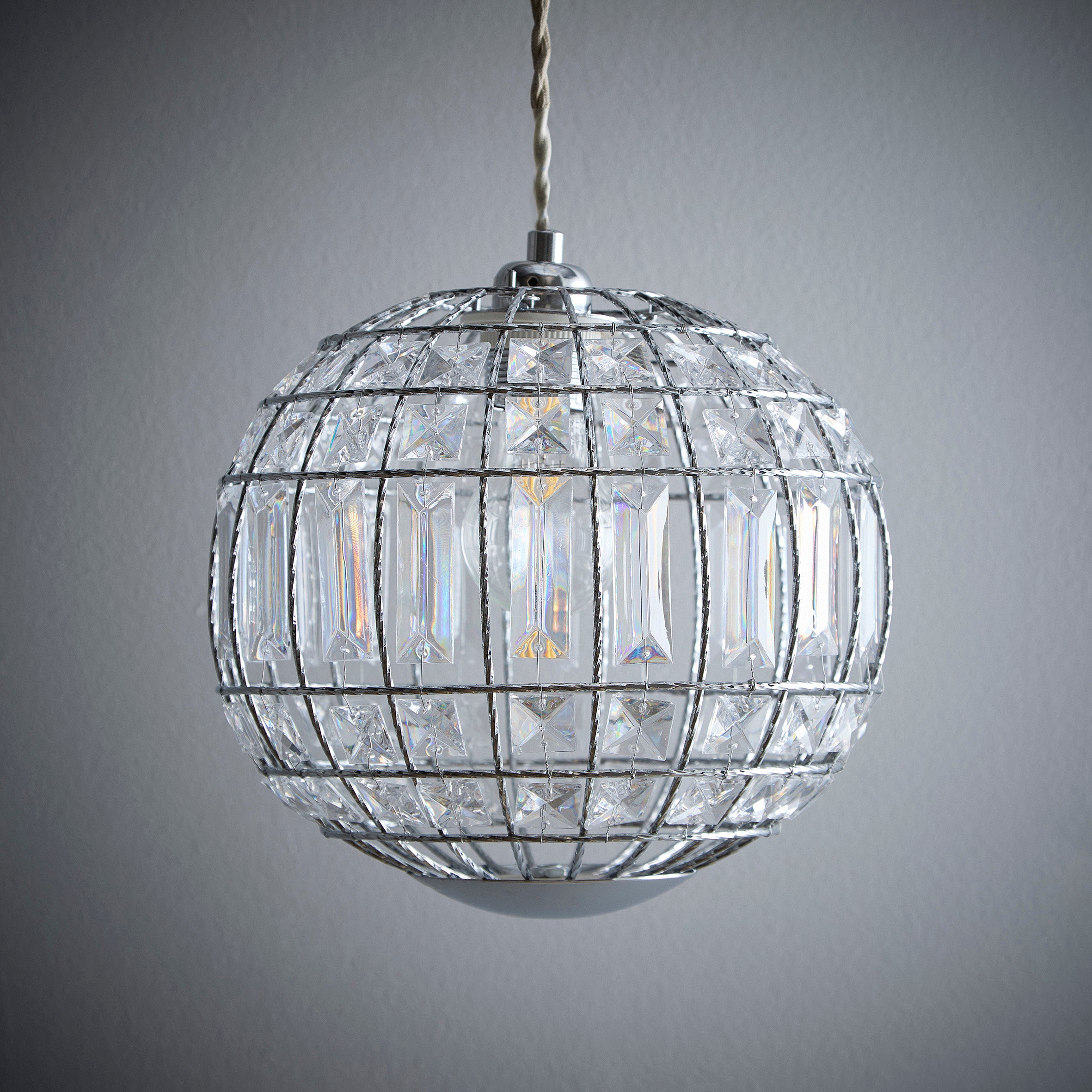 Round Clear Pendant in Chrome with Acrylic Beads and Sparkling Decorative Effect