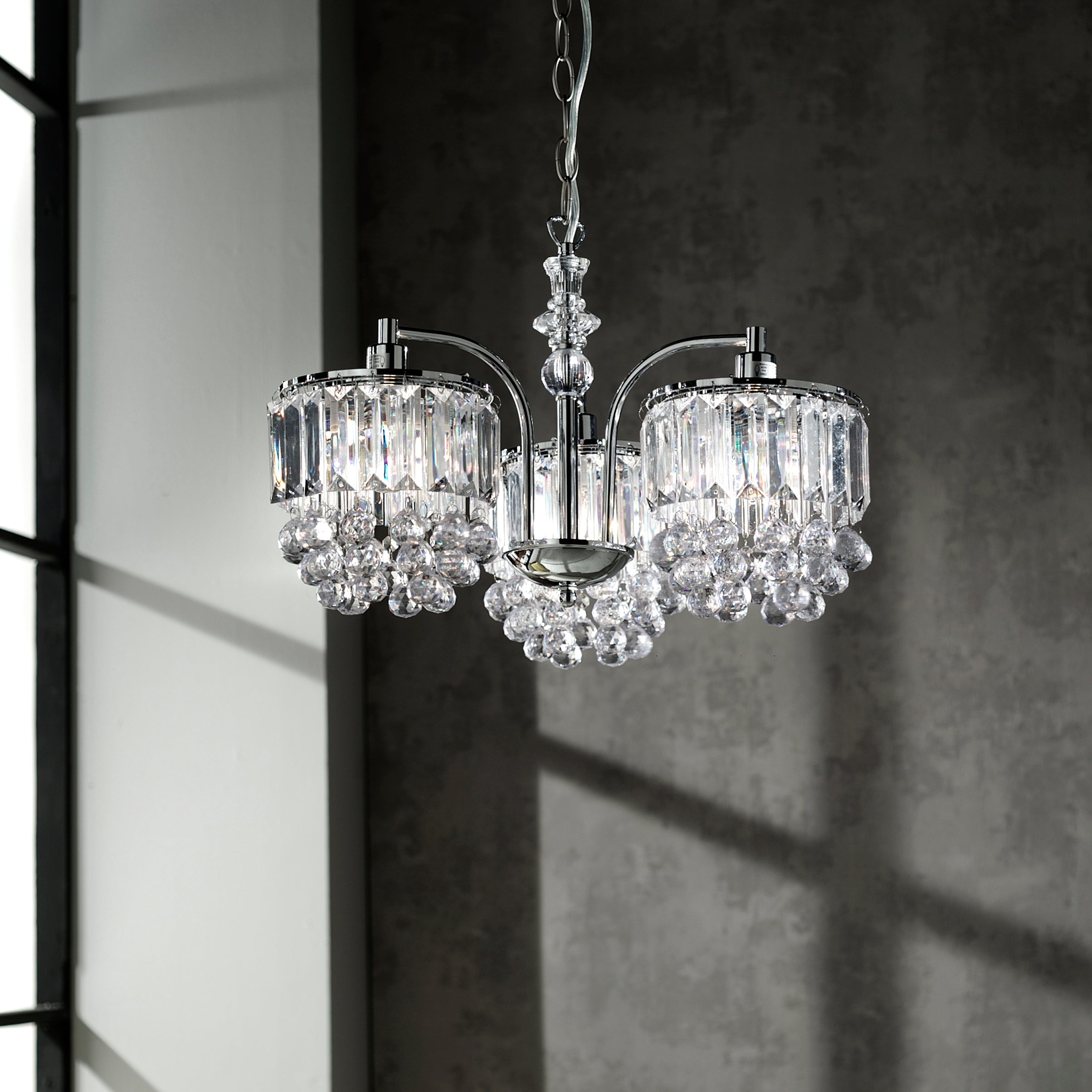 Abraham 3 Light Beaded Chrome Chandelier with Acrylic Crystals