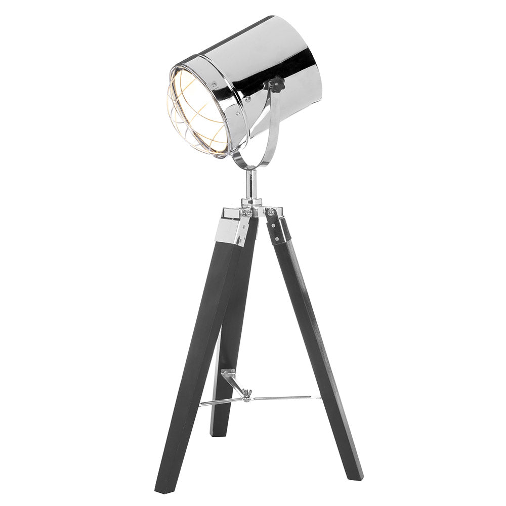 Hector Black and Chrome Tripod Spotlight Table Lamp