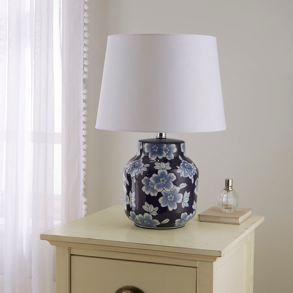 Traditional Ceramic Floral Table Lamp in Blue & White