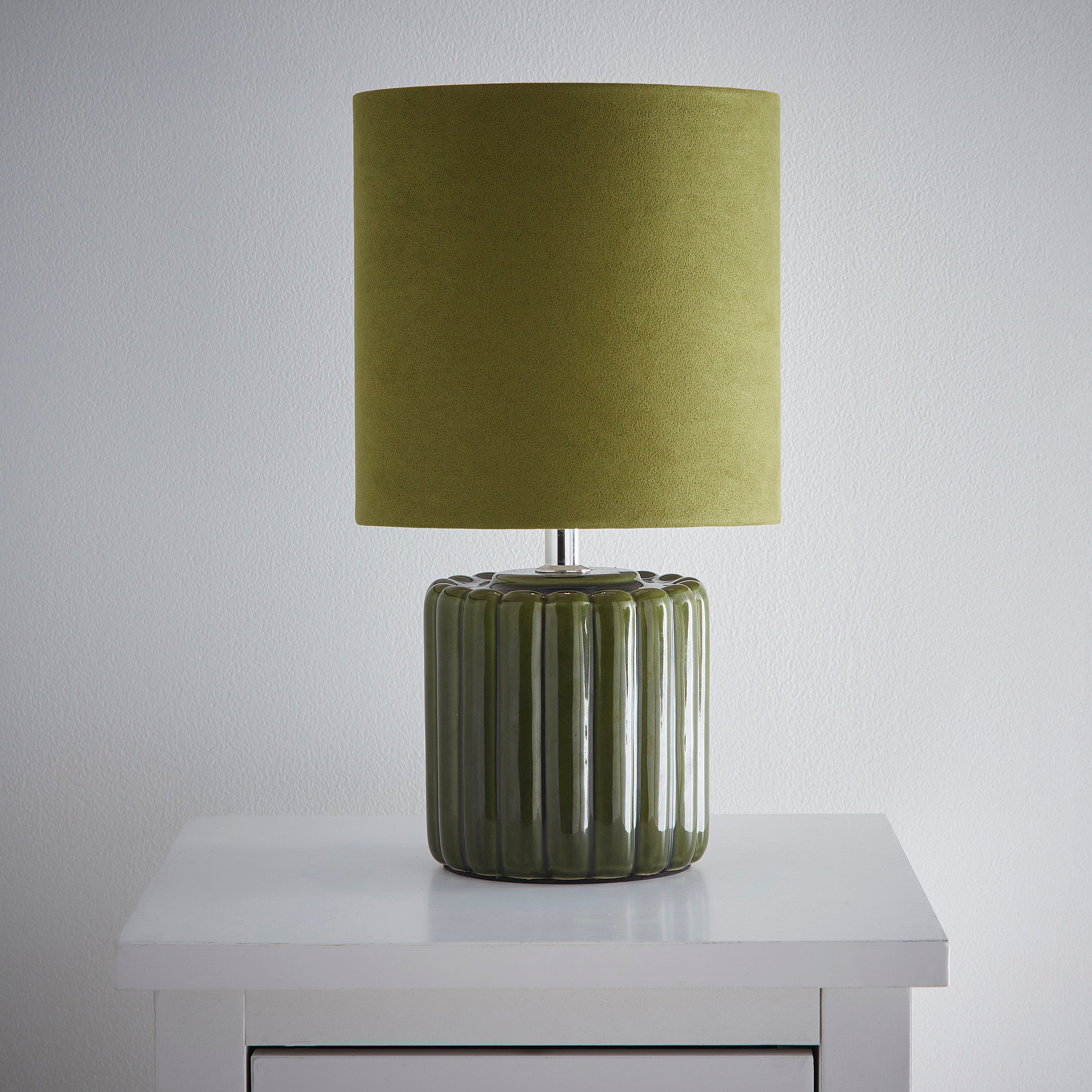 Zoe Ceramic Round Table Lamp With Matching Velvet Shade