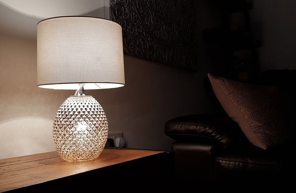 Chantelle Diamond Cut Glass Table Lamp, Silver Finish