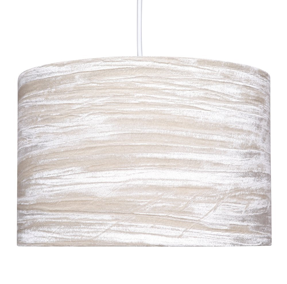 Plush Chrome Lamp with Crushed Velvet Drum Shade, Beige