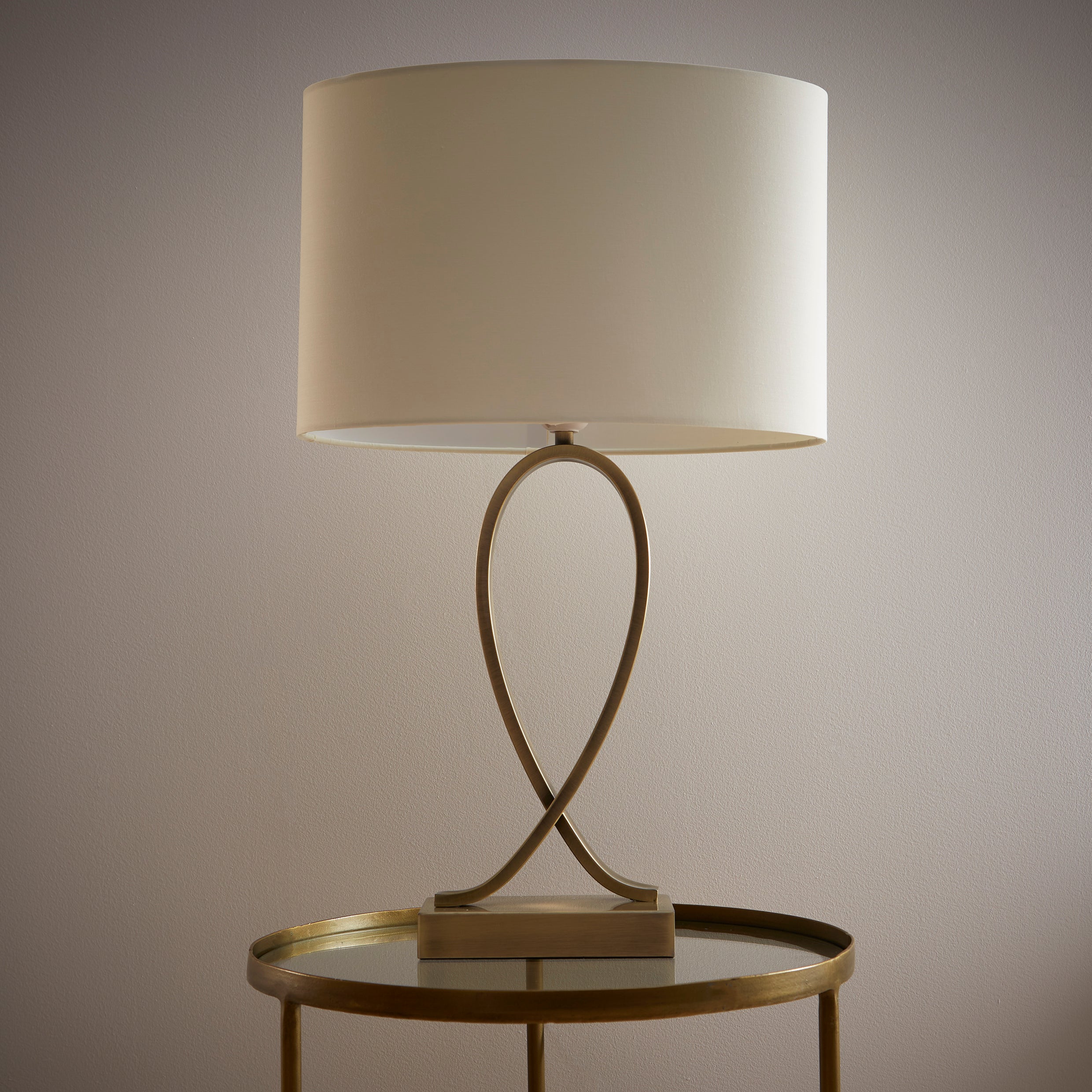 Antique Brass Table Lamp Tall Shape with Ivory Fabric Table Lamp Shade