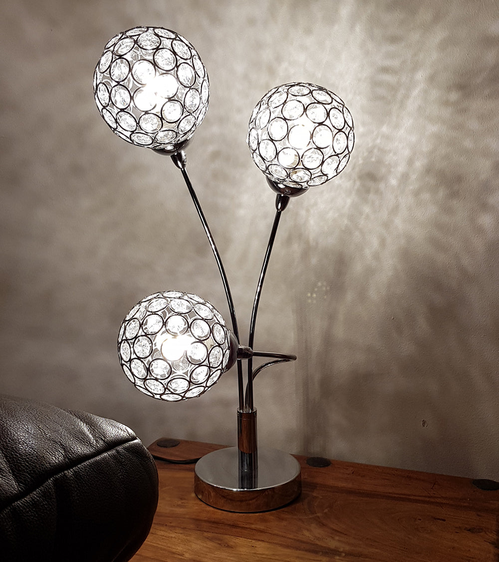KLiving Perivale 3 Light Crystal Ball Table Lamp, Chrome