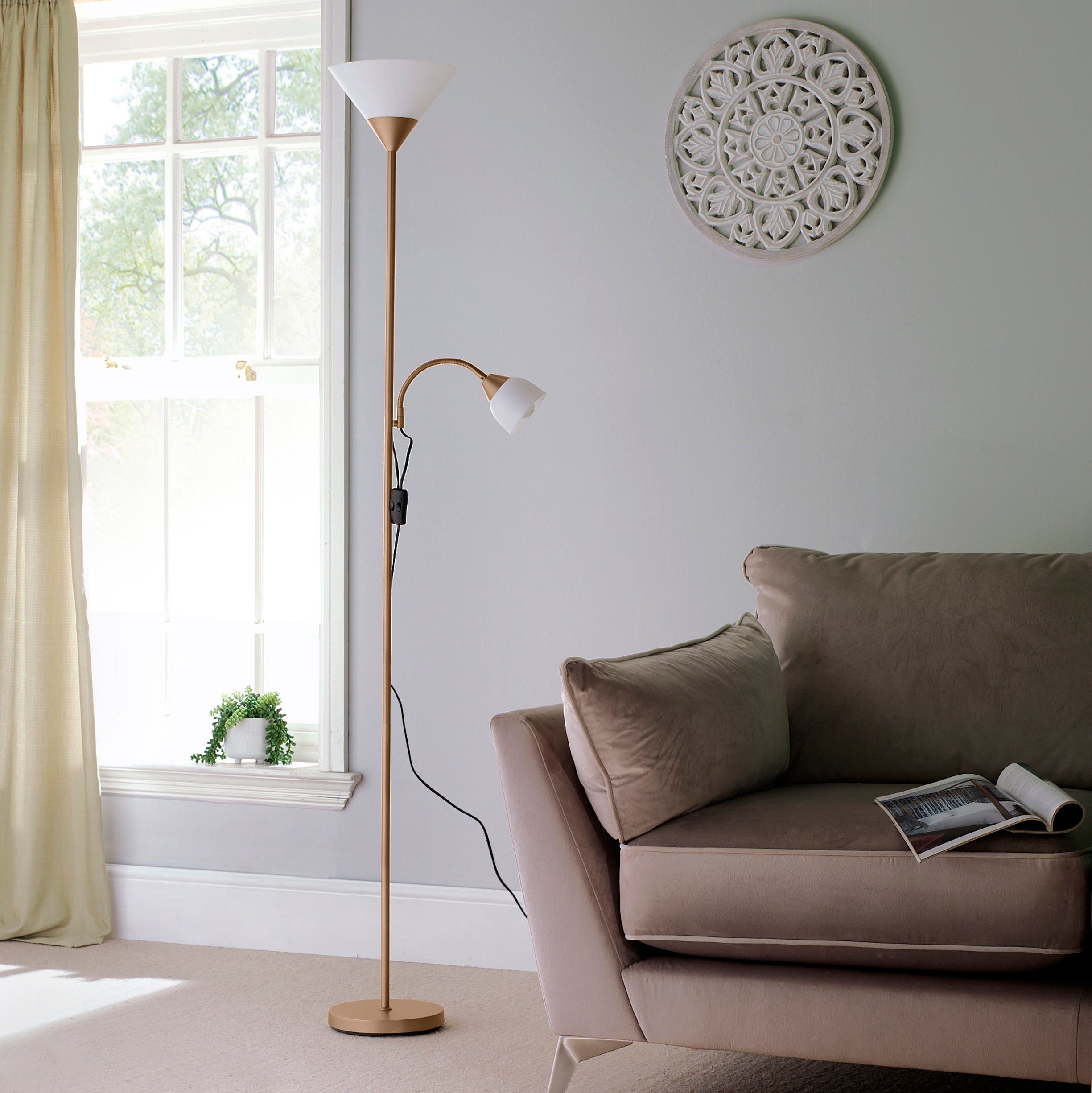 Mother and Child Gold Floor Lamp With Frosted Glass Lights