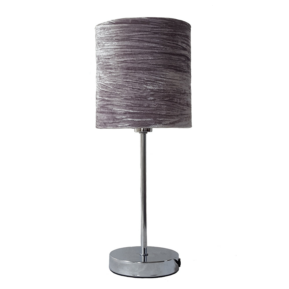 Plush Crushed Velvet Grey Drum Lamp