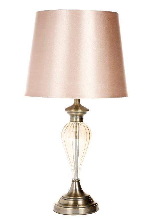 Denton Ribbed Glass Table Lamp with Champagne Shade and Antique Brass Base