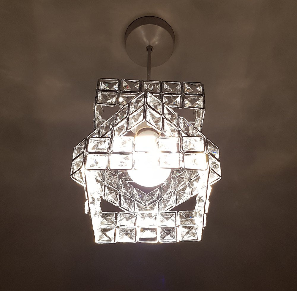 Rubiks Cube Effect Sparkly Beaded Ceiling Pendant Light, Chrome