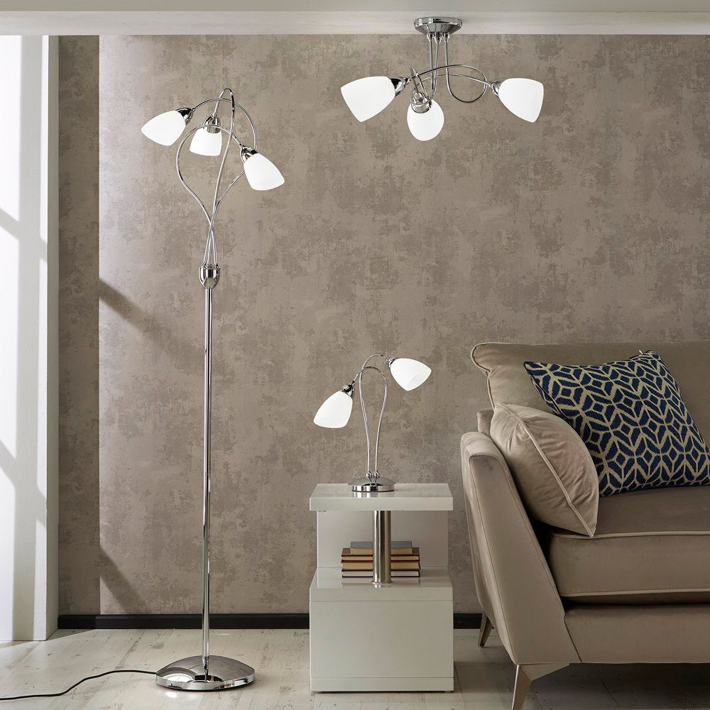 Cygnus 2 Light Table Lamp with Frosted Glass Shades, Chrome