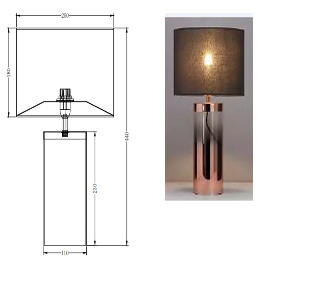 Trenton Glass & Copper Table Lamp with Black Drum Shade