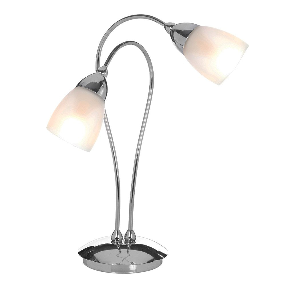 Cygnus 2 Light Table Lamp with Frosted Glass Shades, Chrome