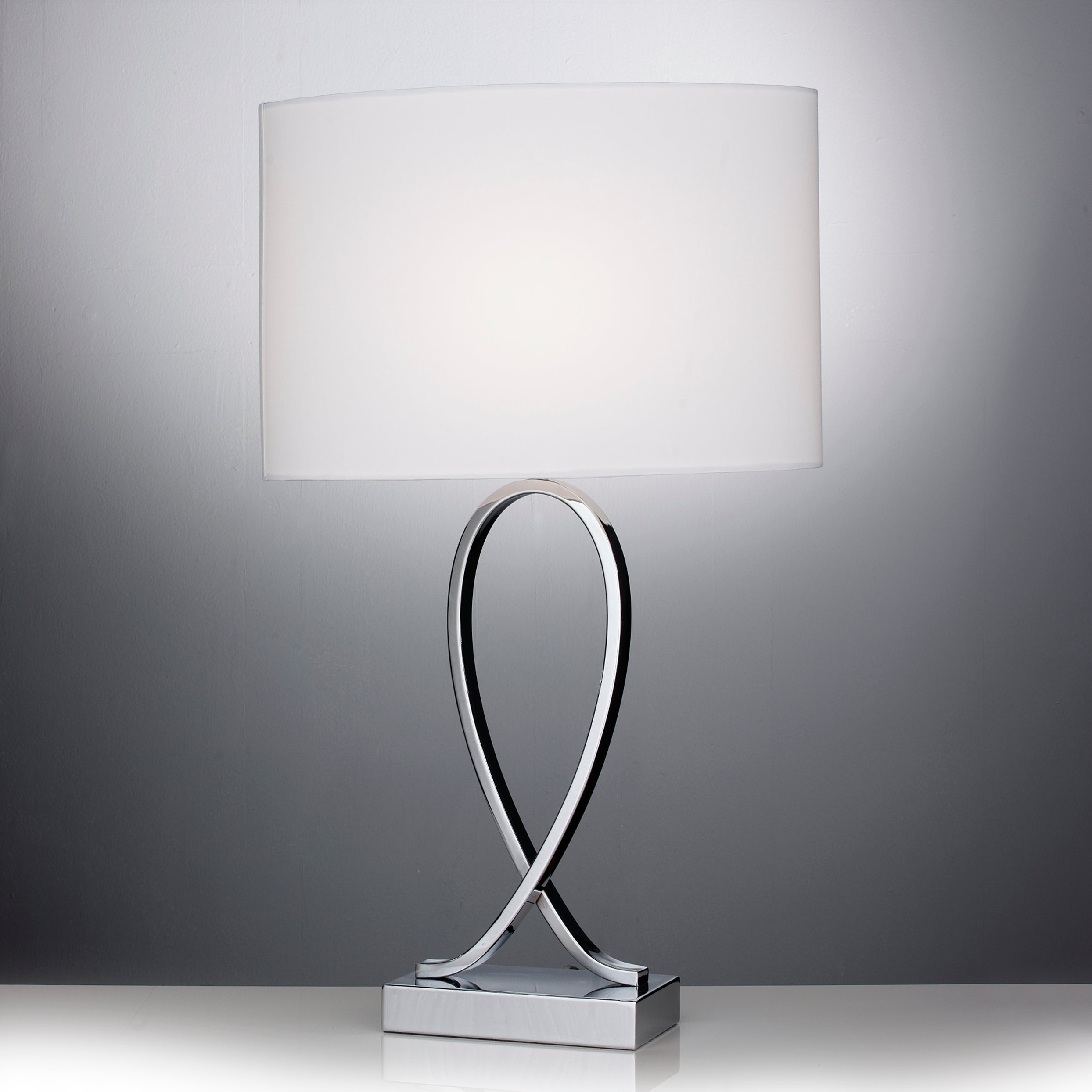 Tall Chrome Table Lamp with Ivory Fabric Shade