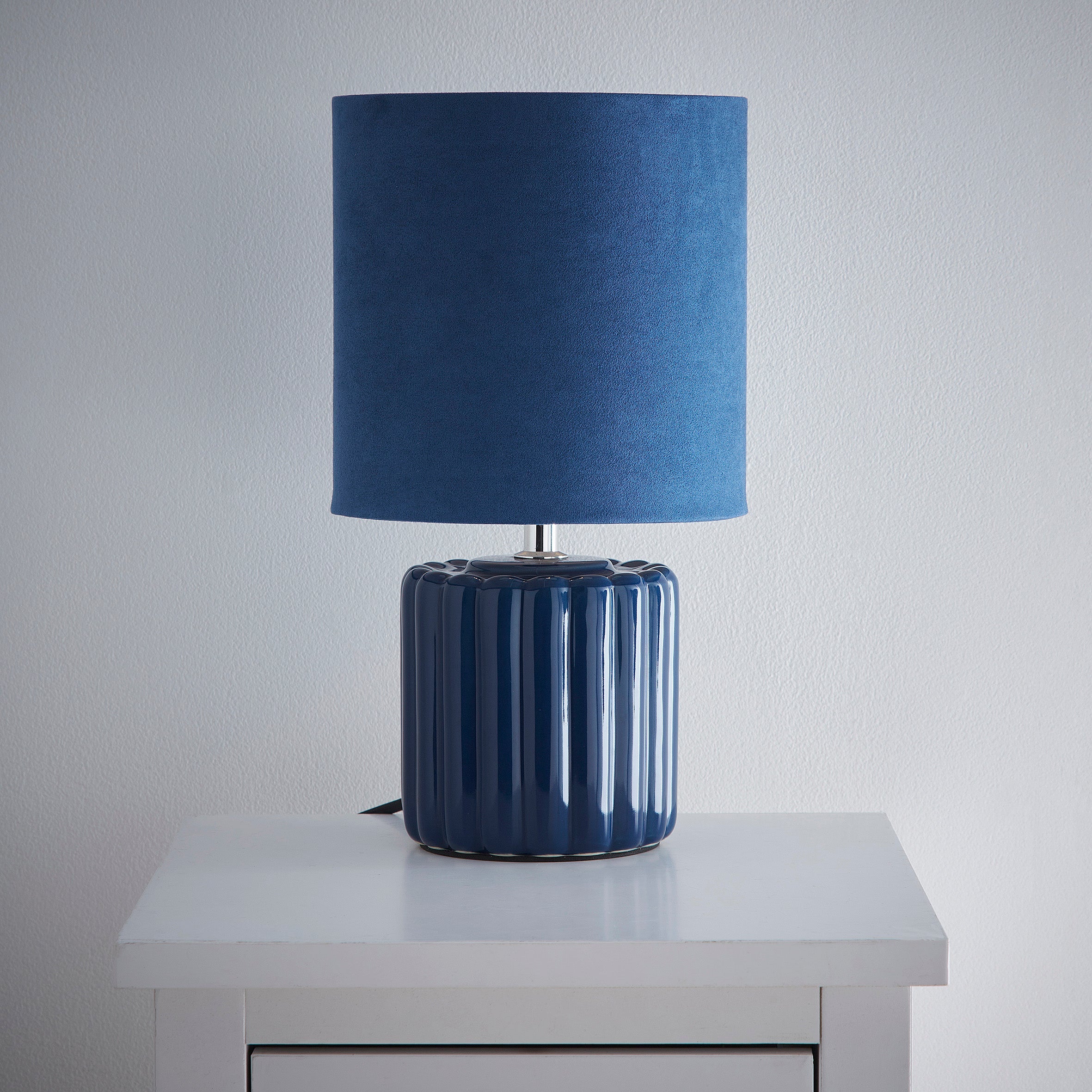 Zoe Ceramic Round Table Lamp With Matching Velvet Shade