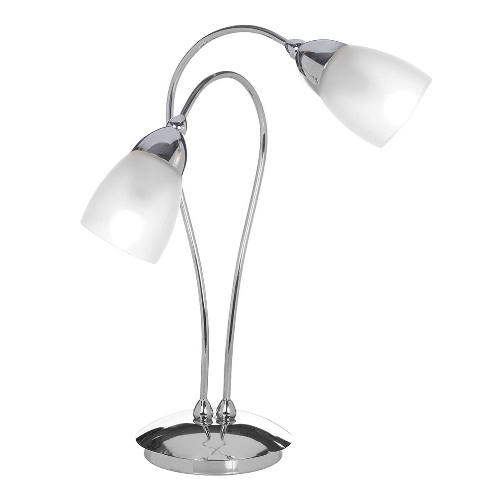 Cygnus 2 Light Table Lamp with Frosted Glass Shades, Chrome