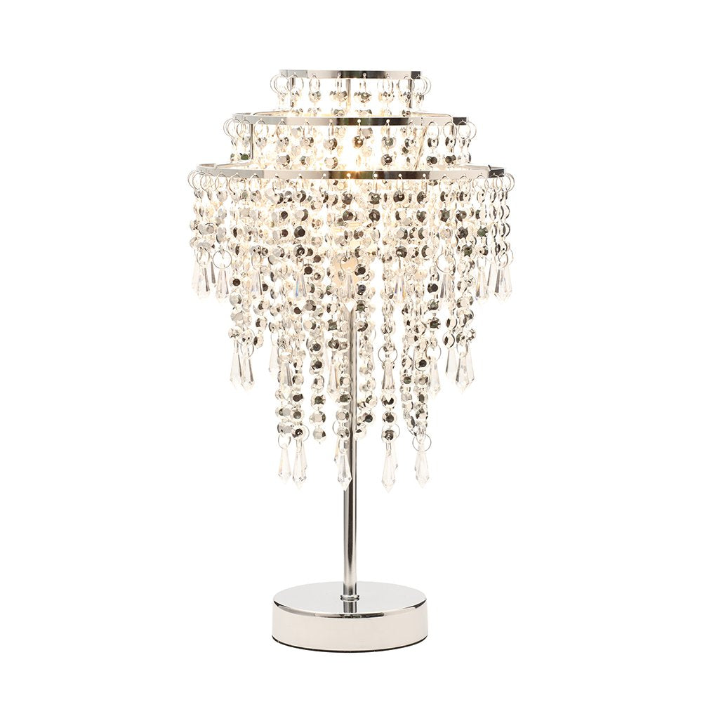 Chrome Beaded Chandelier Table Lamp