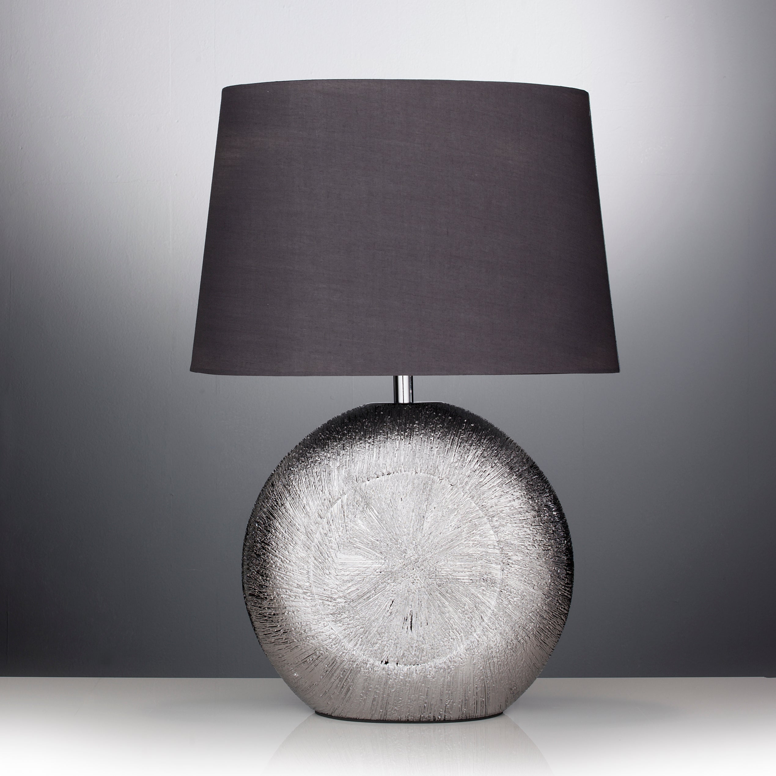 Silver Grey Ceramic Table Lamp with Grey Cotton Lampshade