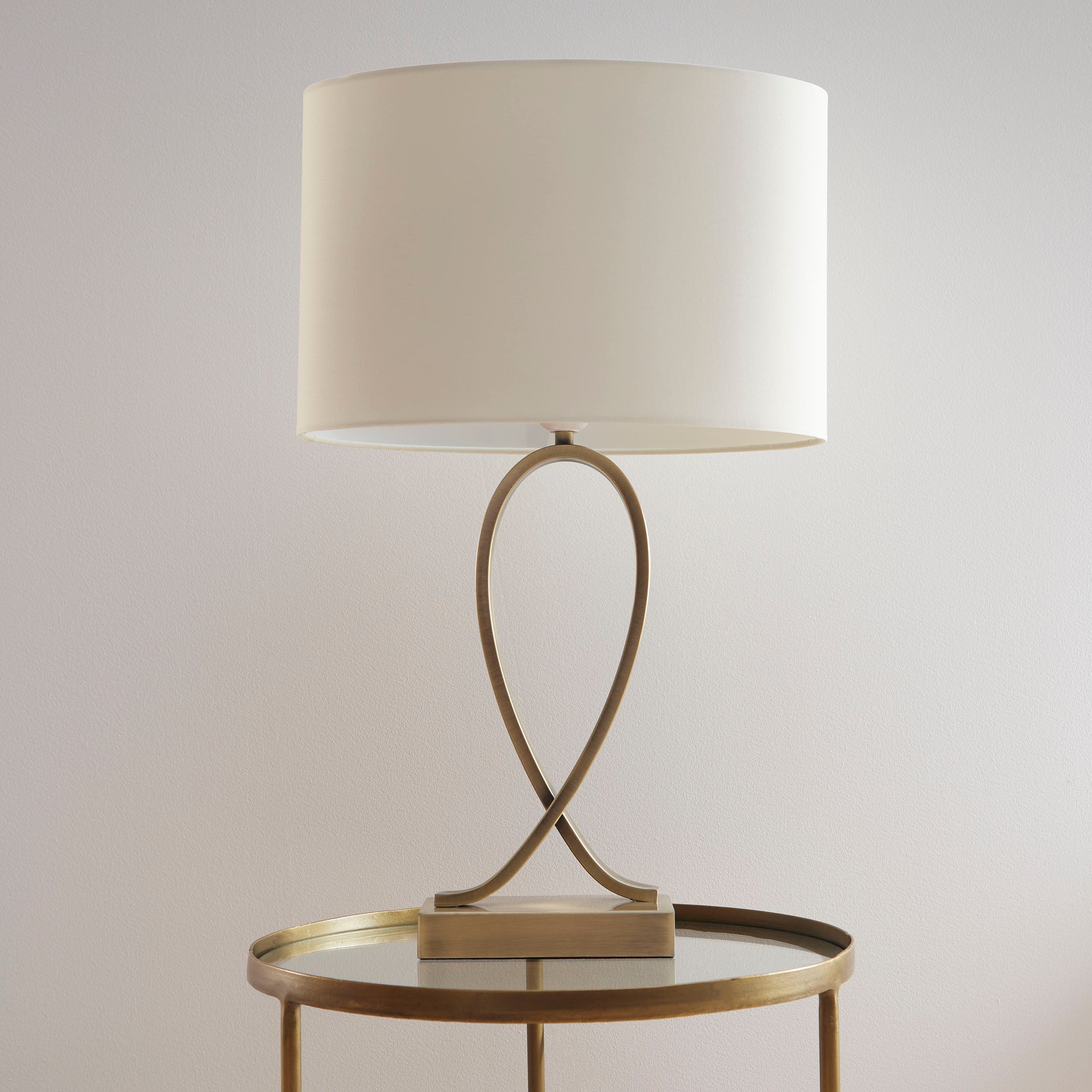 Antique Brass Table Lamp Tall Shape with Ivory Fabric Table Lamp Shade