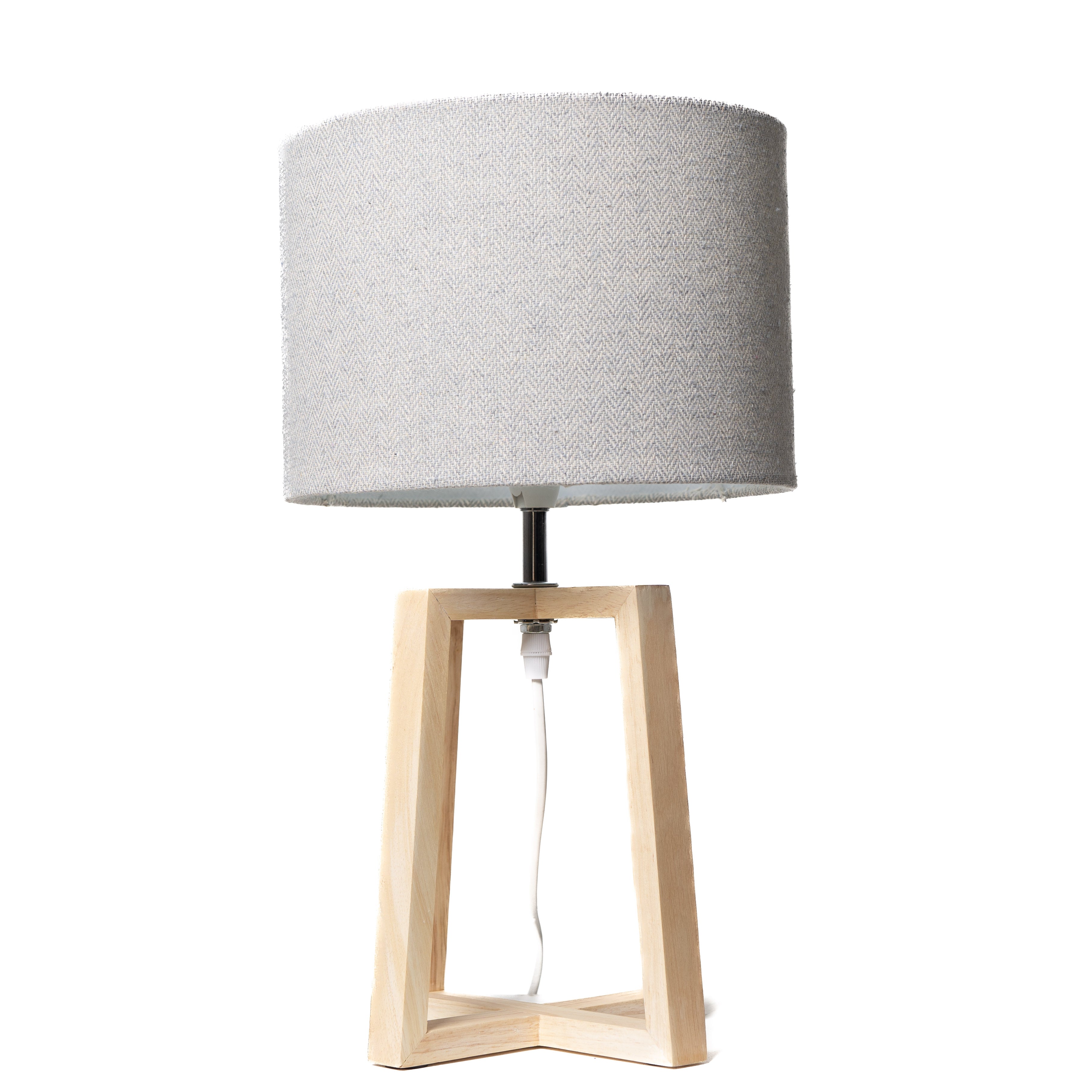 Natural Wooden Stool Table Lamp with Linen Shade