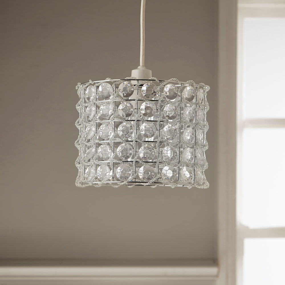 Small Non Electrical Pendant Light Shade with Clear Acrylic Beads