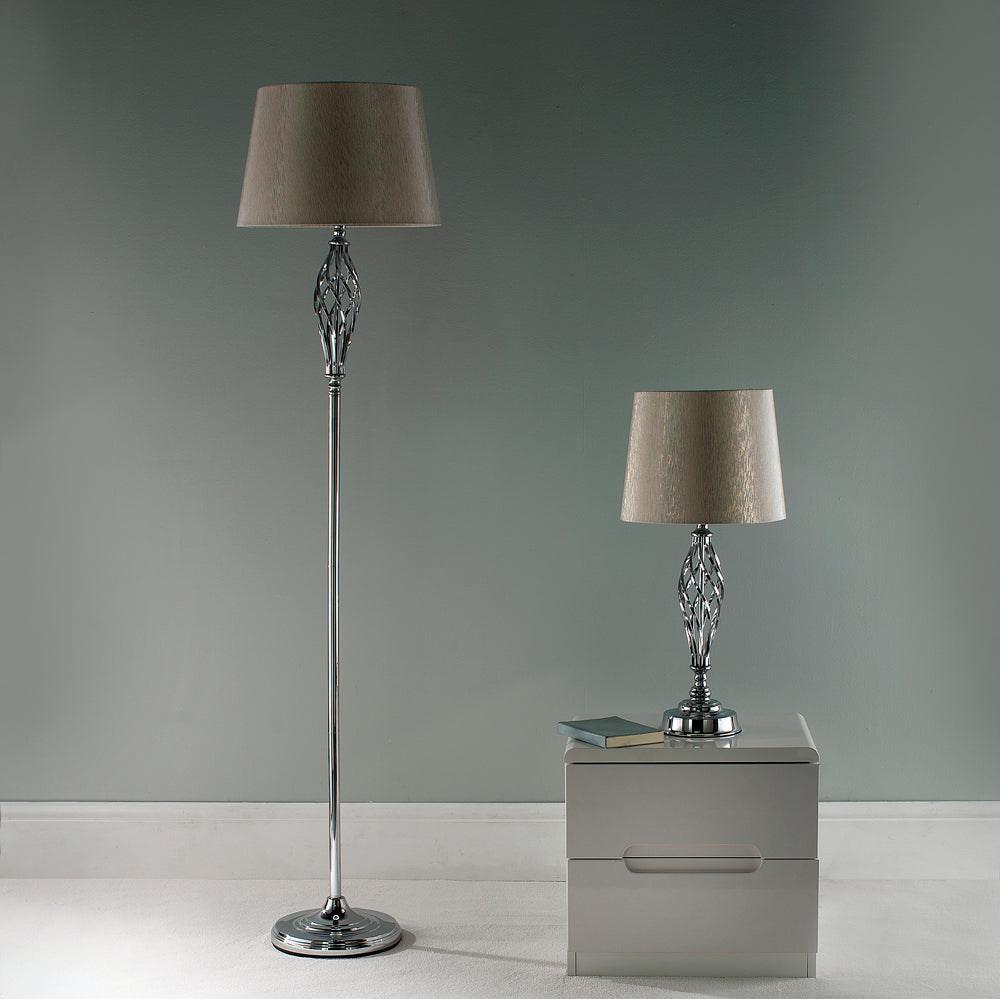 Compton Elegant Chrome Floor Lamp with Ivory Lamp Shade