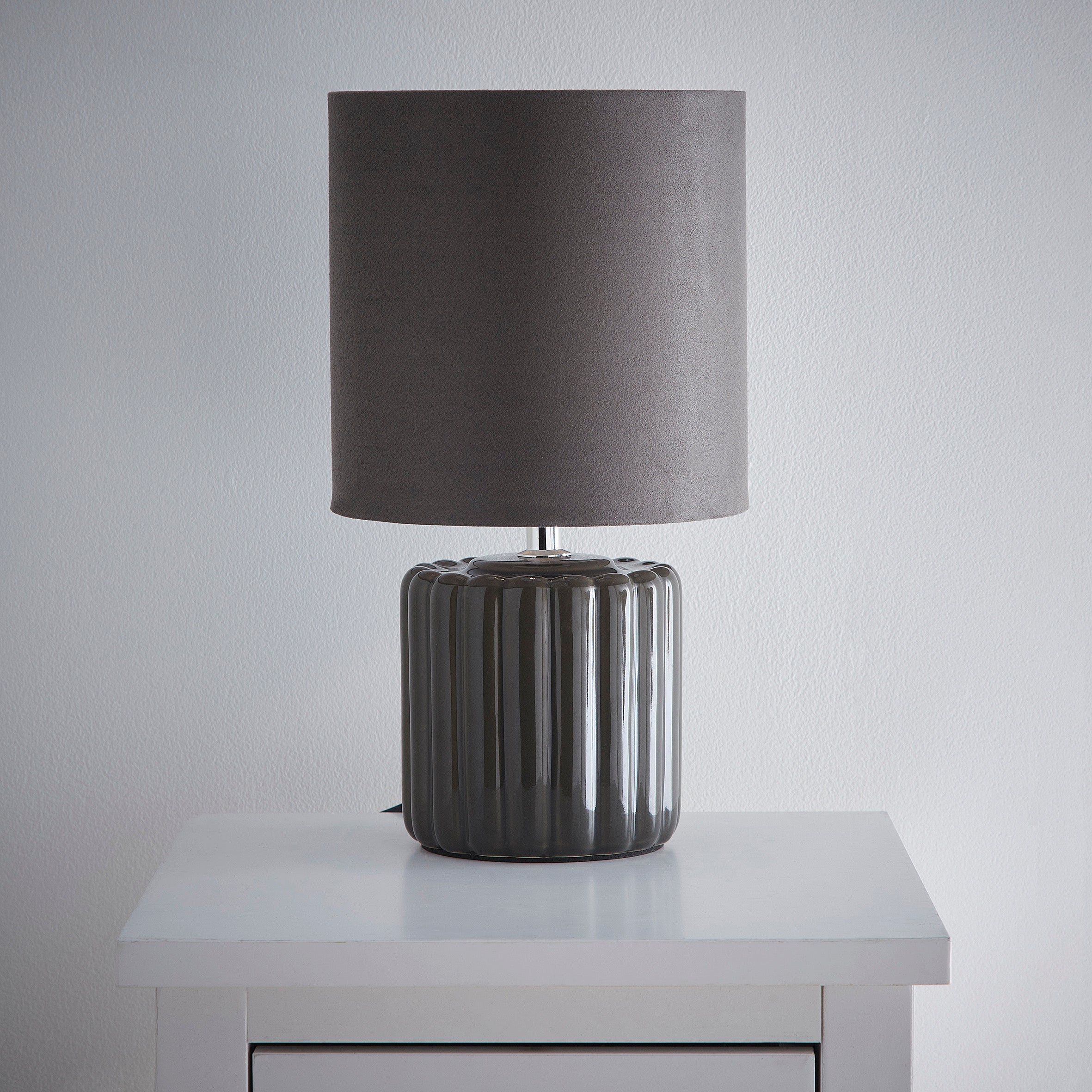 Zoe Ceramic Round Table Lamp With Matching Velvet Shade