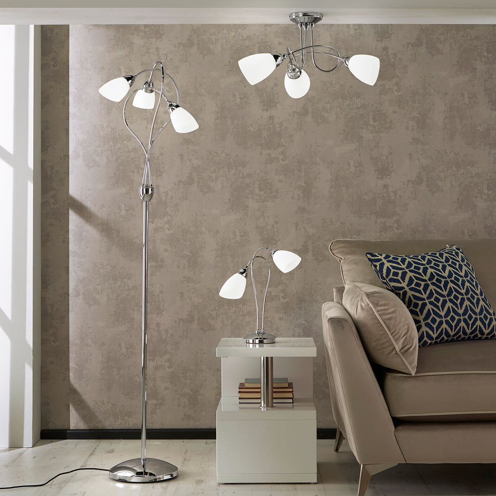 Cygnus 2 Light Table Lamp with Frosted Glass Shades, Chrome