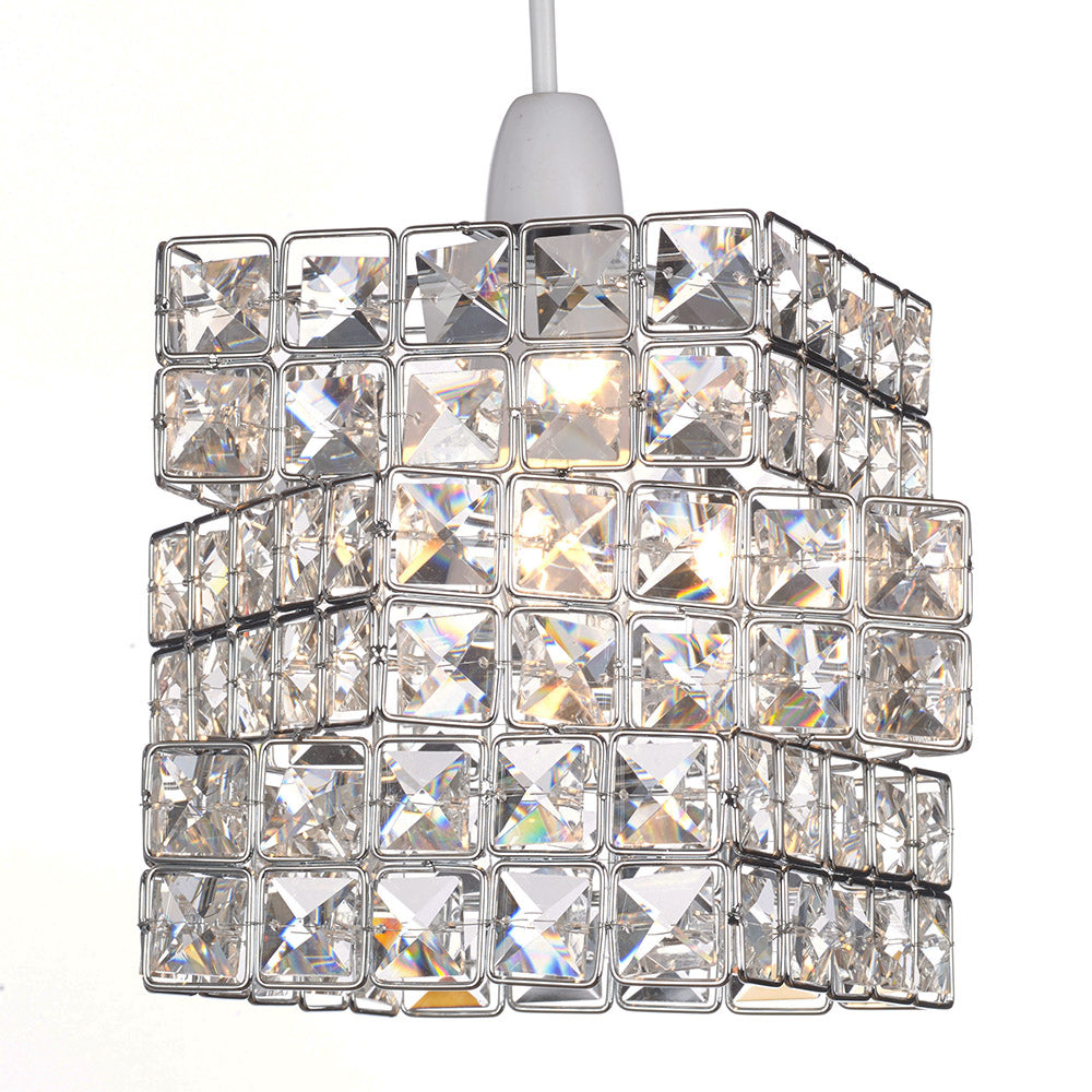 Rubiks Cube Effect Sparkly Beaded Ceiling Pendant Light, Chrome