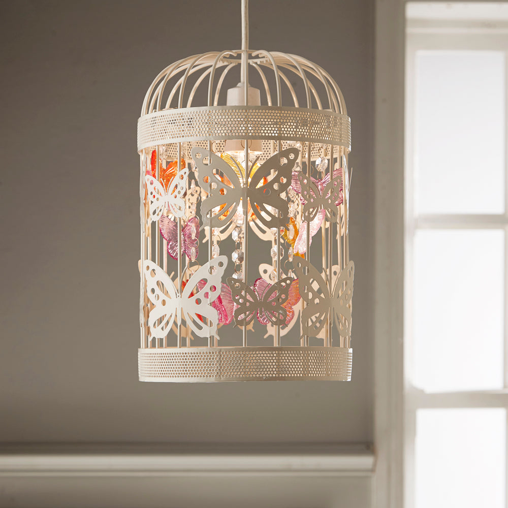 K Living Papillon Kids Butterfly Pendant Light Shade, Cream & Pink