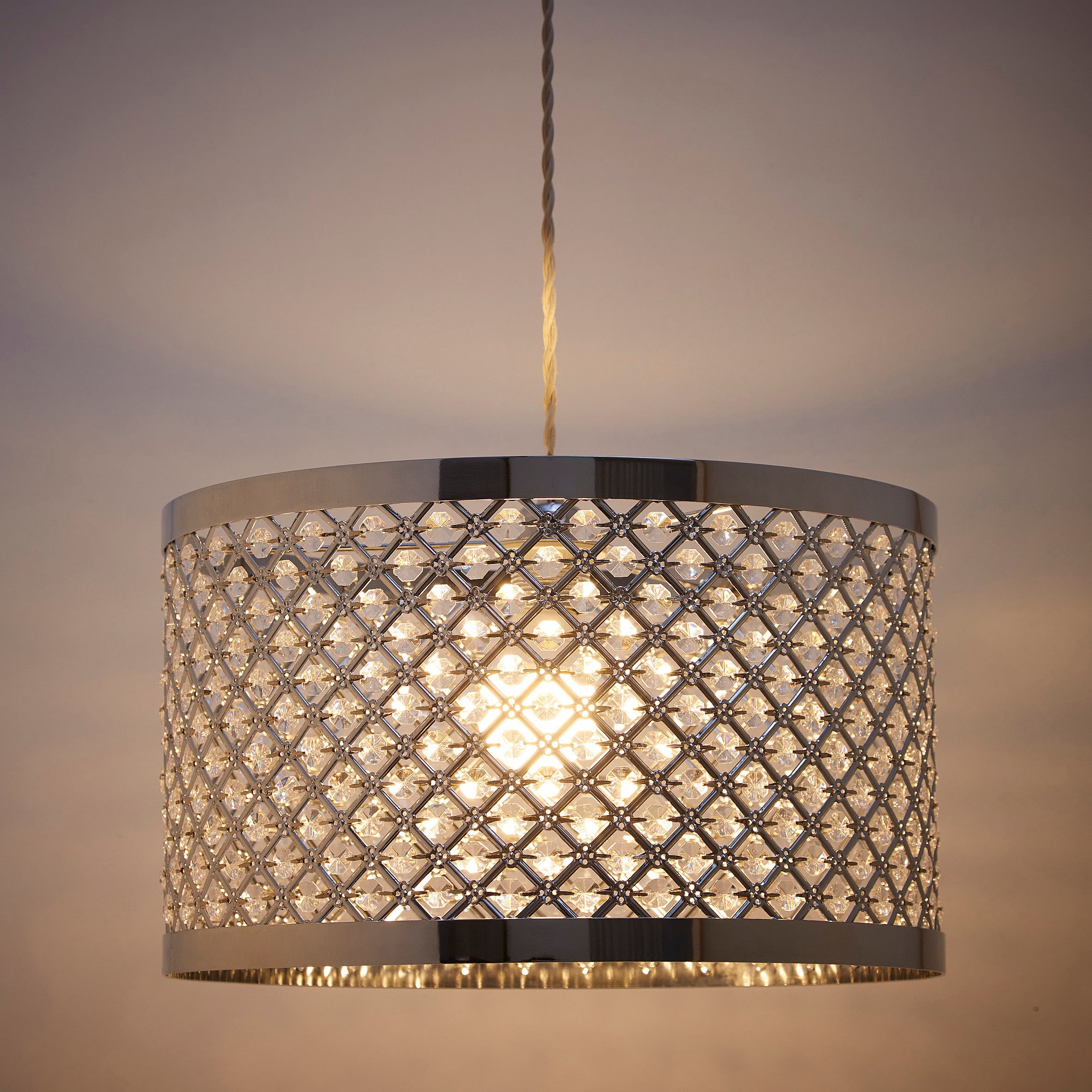 Large Beaded Easy Fit Ceiling Pendant in a Metallic frame 39cm Pendant