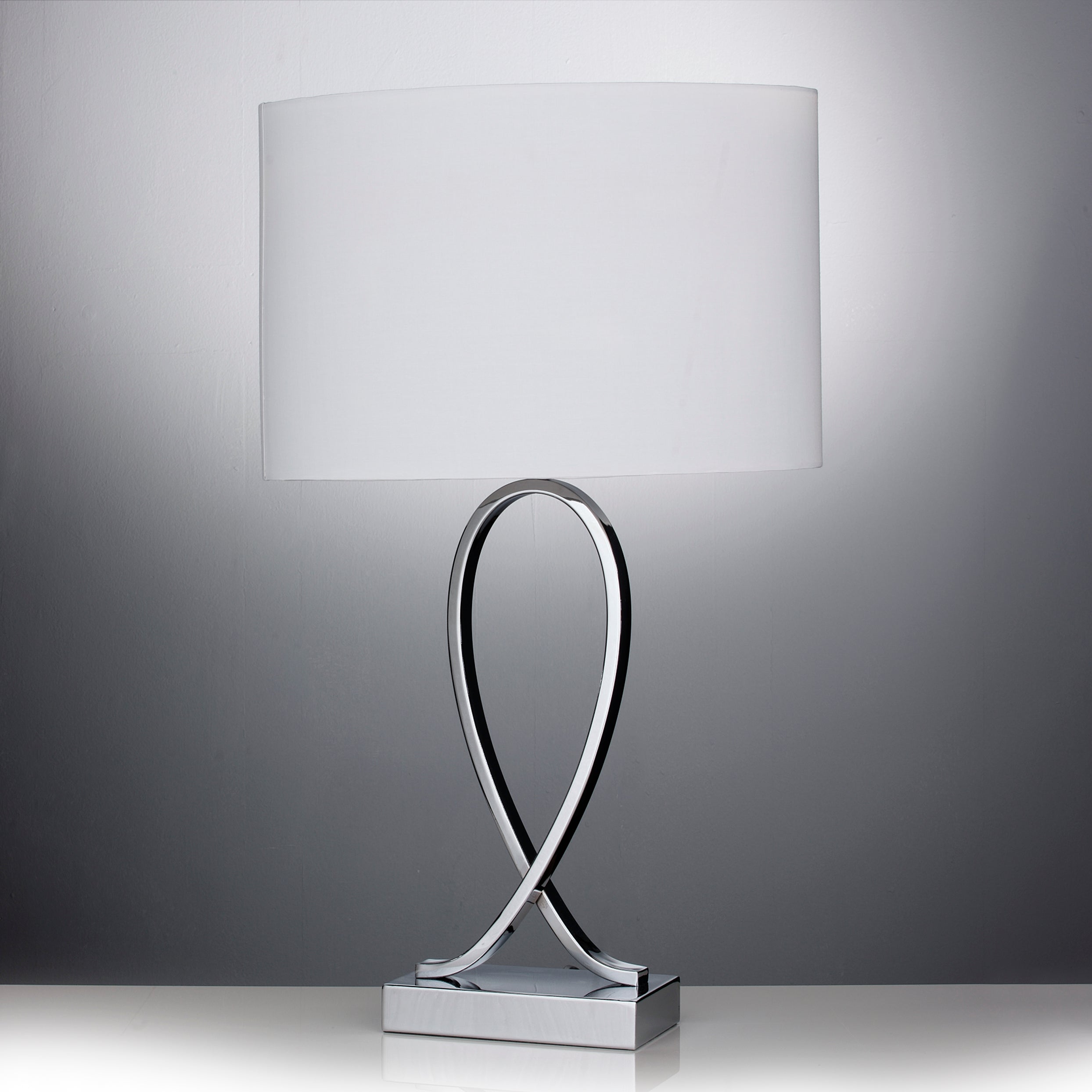 Tall Chrome Table Lamp with Ivory Fabric Shade