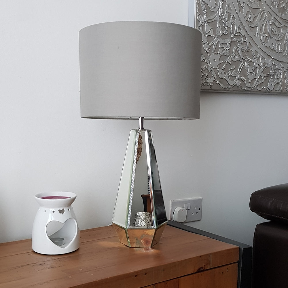 KLiving Glendale Mirrored Table Lamp with Grey Shade