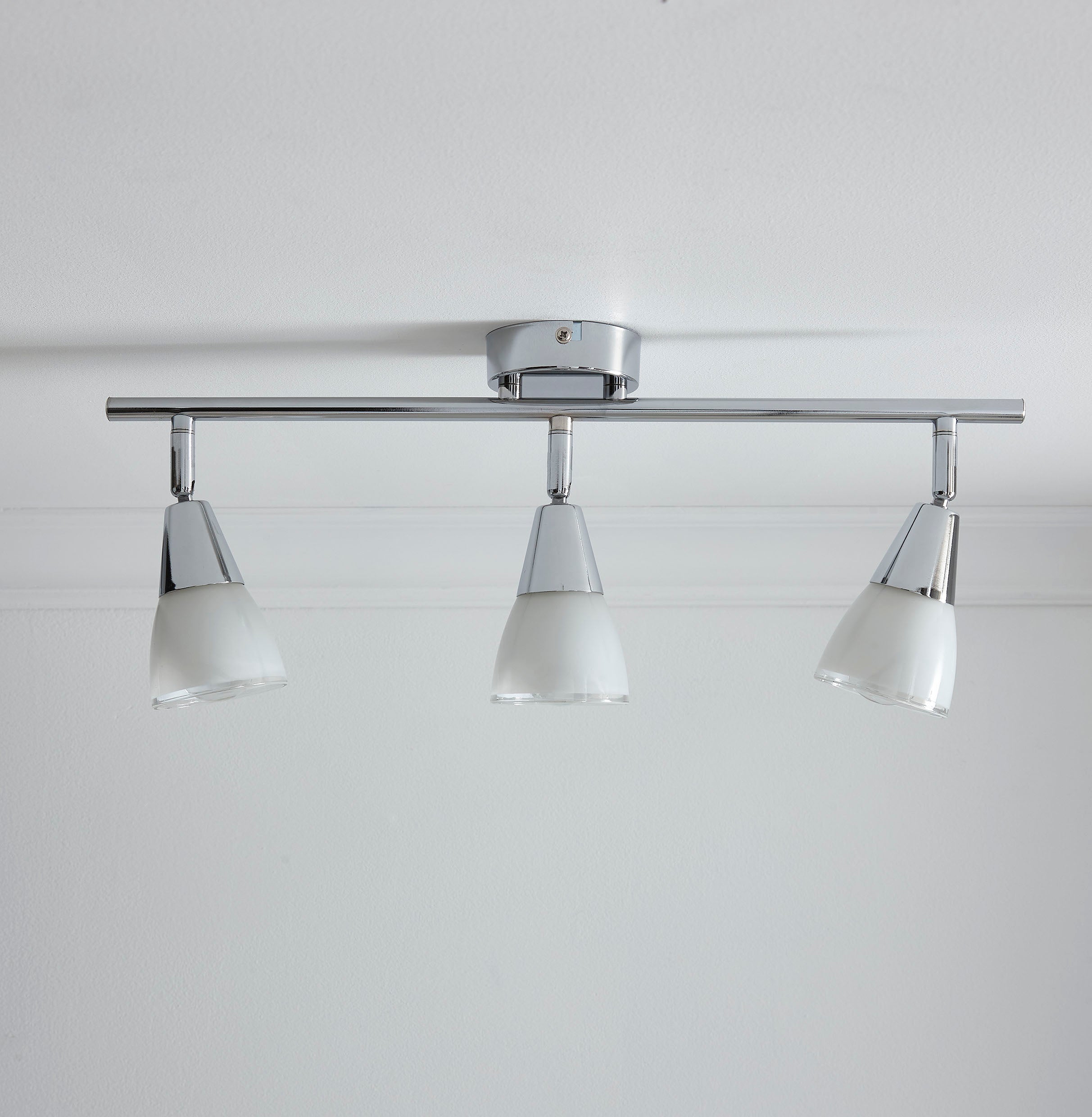 3 Light Chrome Ceiling Light with Frosted Glass Shades