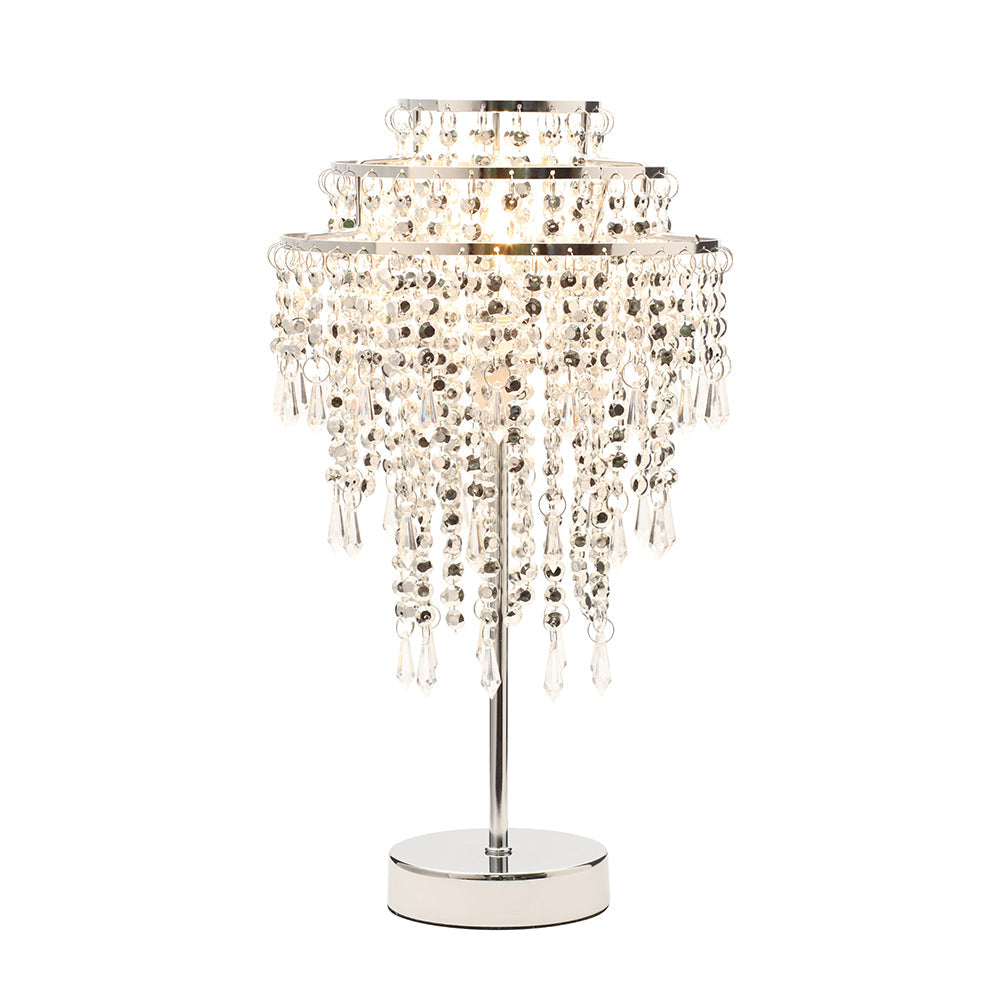 Chrome Beaded Chandelier Table Lamp