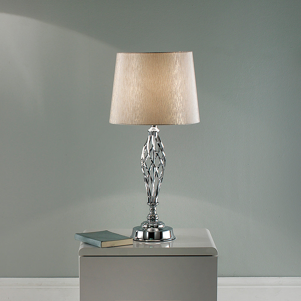 Compton Elegant Chrome Floor Lamp with Ivory Lamp Shade
