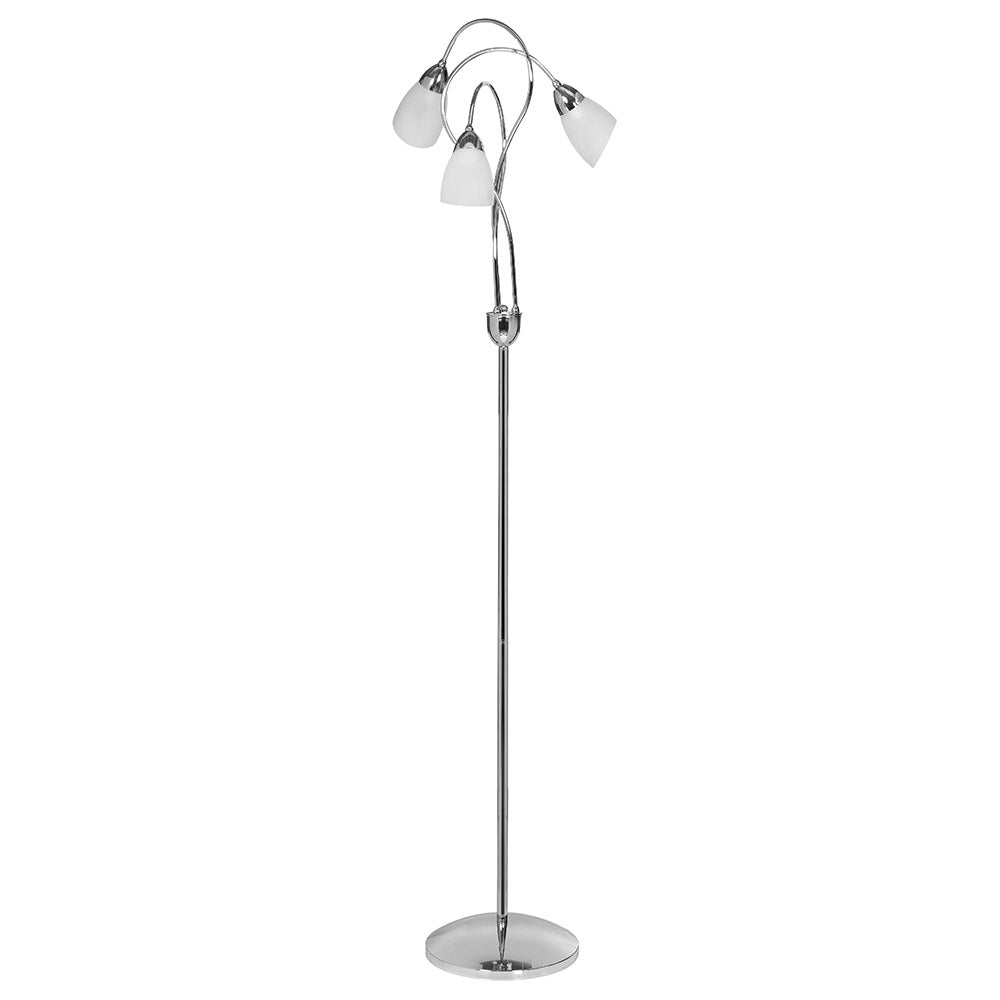 Cygnus Chrome 3 Light Floor Lamp with Frosted Glass Shades
