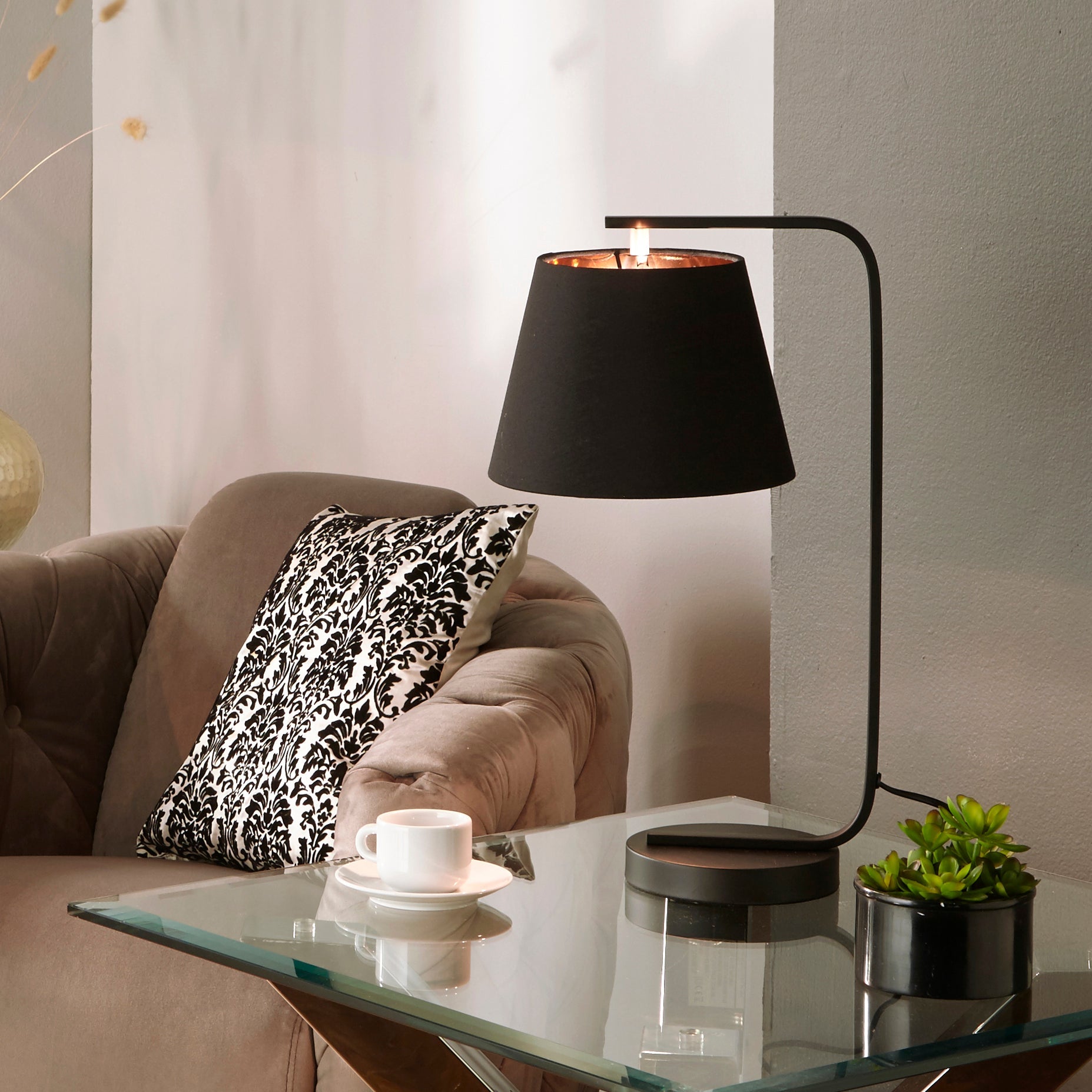 Hendrix Black Matt Lamp with Black and Copper Lamp Shade