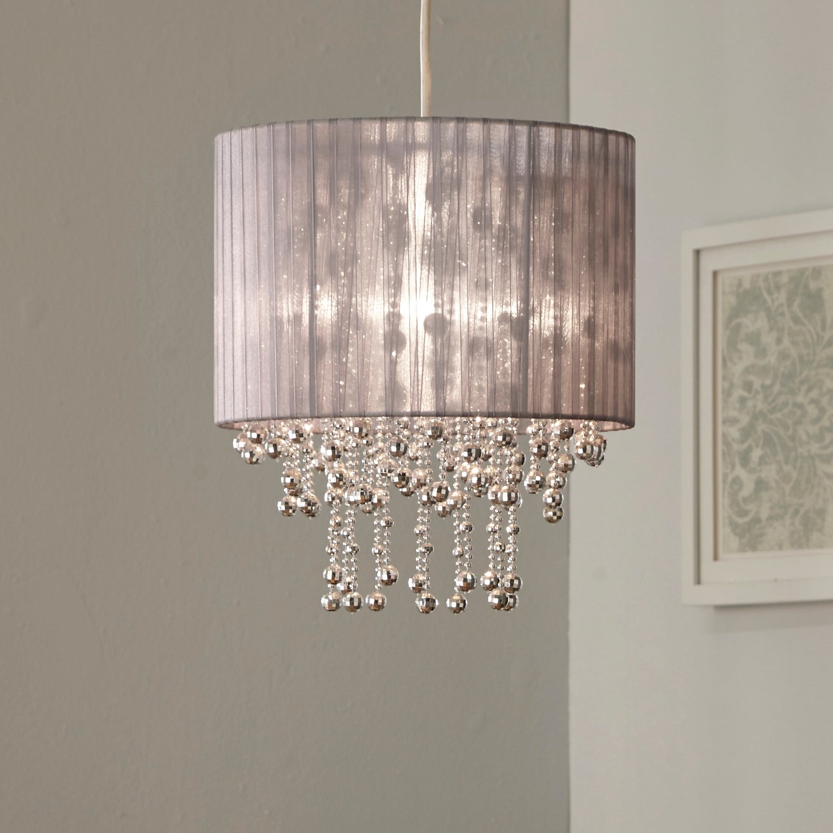Kendra Grey Drum Lamp with Crystal Droplets