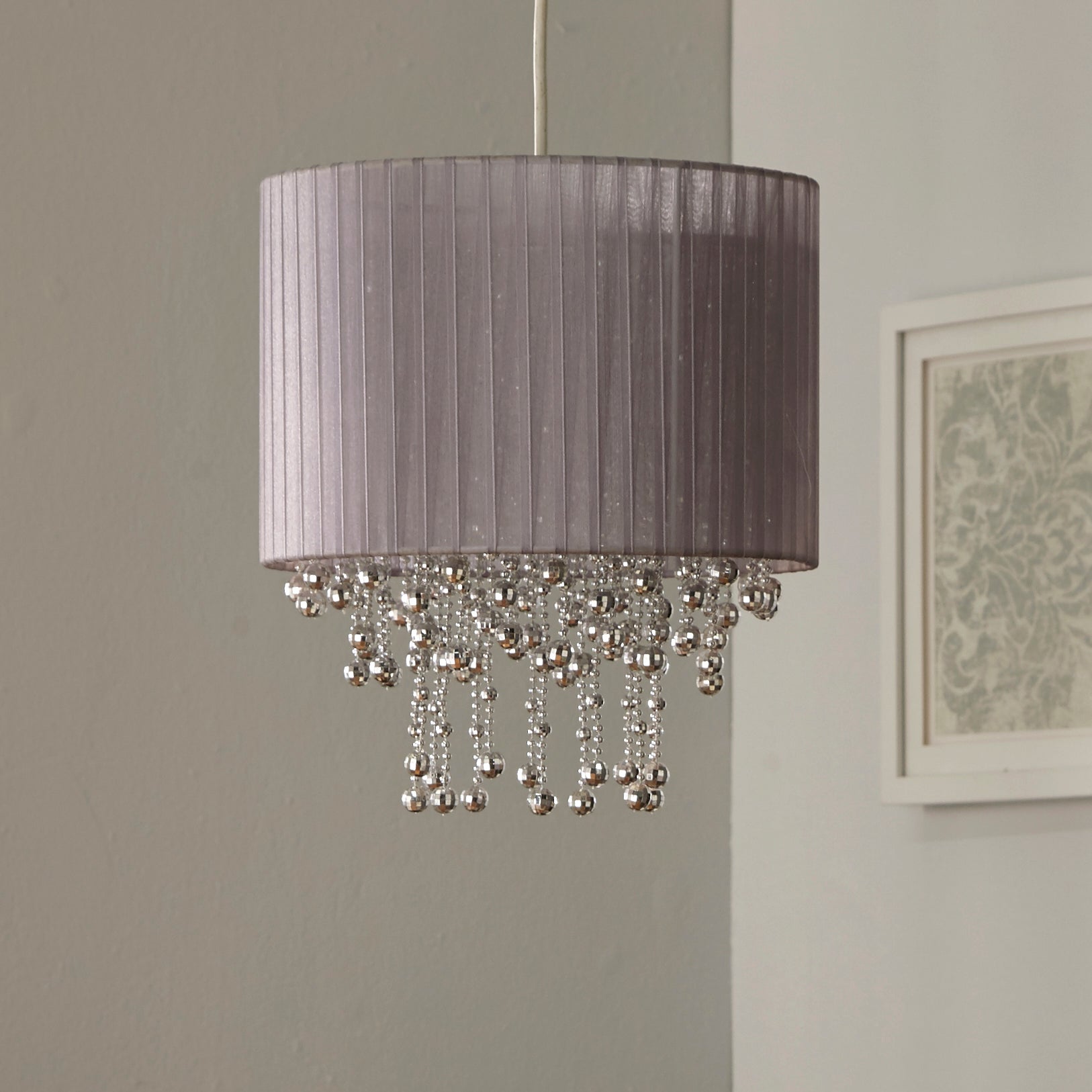 Kendra Grey Drum Lamp with Crystal Droplets