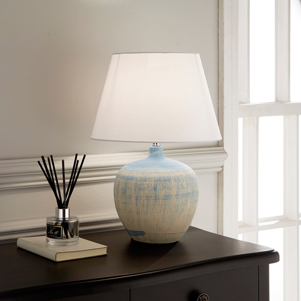 Tenby Glazed Ceramic Table Lamp With Fabric Shade
