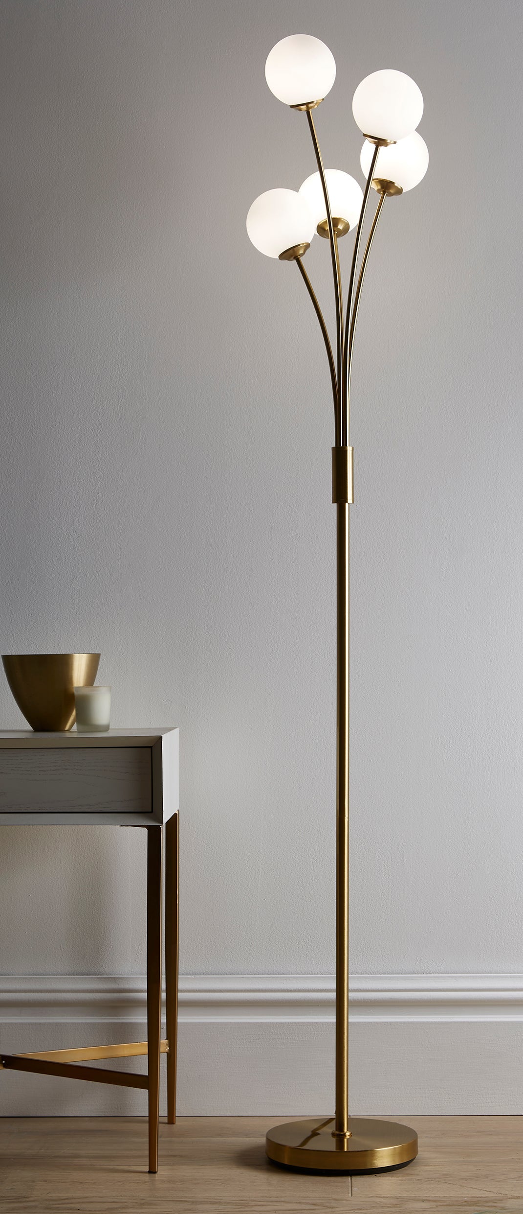Mabel Satin Brass Globes Light